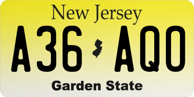 NJ license plate A36AQO