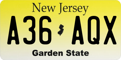 NJ license plate A36AQX