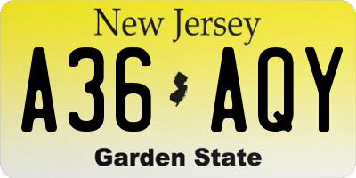 NJ license plate A36AQY