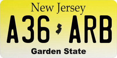 NJ license plate A36ARB