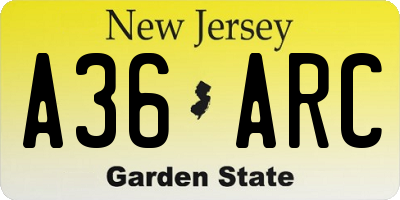 NJ license plate A36ARC