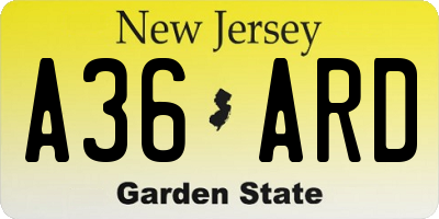 NJ license plate A36ARD