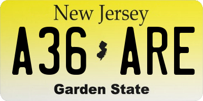 NJ license plate A36ARE