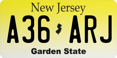 NJ license plate A36ARJ