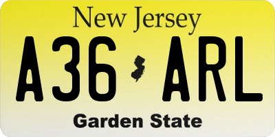 NJ license plate A36ARL