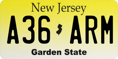 NJ license plate A36ARM