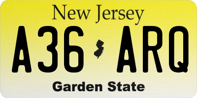 NJ license plate A36ARQ