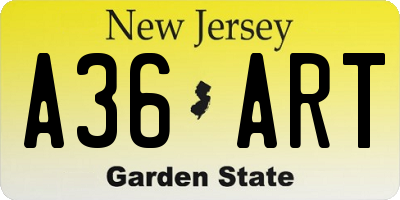 NJ license plate A36ART