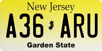 NJ license plate A36ARU