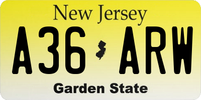 NJ license plate A36ARW