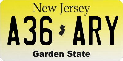NJ license plate A36ARY