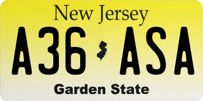 NJ license plate A36ASA