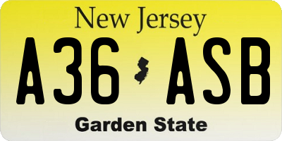 NJ license plate A36ASB