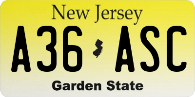 NJ license plate A36ASC