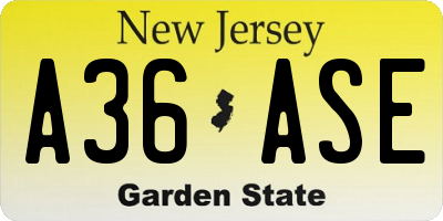 NJ license plate A36ASE