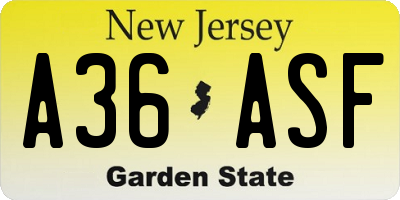 NJ license plate A36ASF
