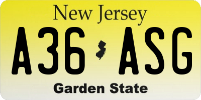 NJ license plate A36ASG