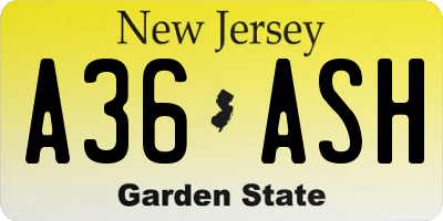 NJ license plate A36ASH