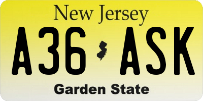 NJ license plate A36ASK