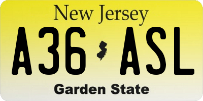 NJ license plate A36ASL
