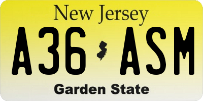 NJ license plate A36ASM