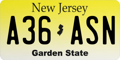 NJ license plate A36ASN