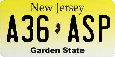 NJ license plate A36ASP