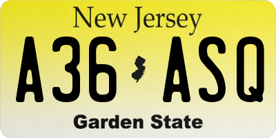 NJ license plate A36ASQ