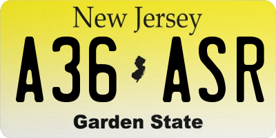 NJ license plate A36ASR