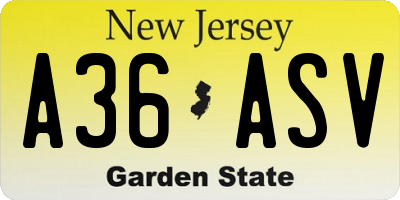 NJ license plate A36ASV