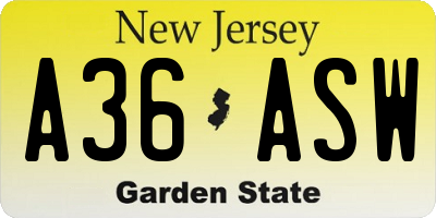 NJ license plate A36ASW