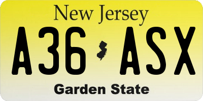 NJ license plate A36ASX