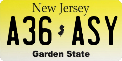 NJ license plate A36ASY