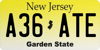 NJ license plate A36ATE