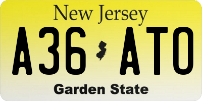 NJ license plate A36ATO
