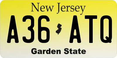 NJ license plate A36ATQ