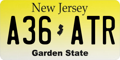 NJ license plate A36ATR