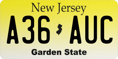 NJ license plate A36AUC
