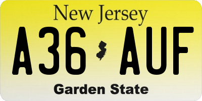 NJ license plate A36AUF