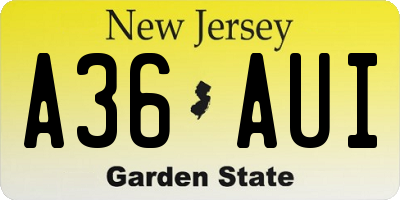 NJ license plate A36AUI
