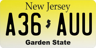 NJ license plate A36AUU