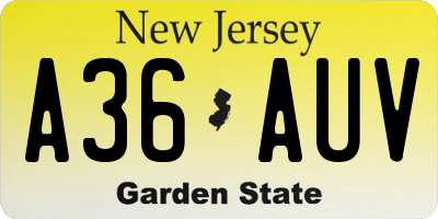 NJ license plate A36AUV