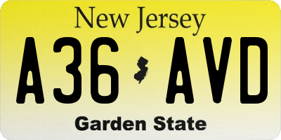 NJ license plate A36AVD