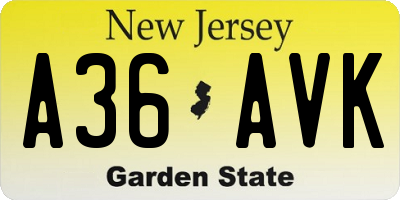 NJ license plate A36AVK
