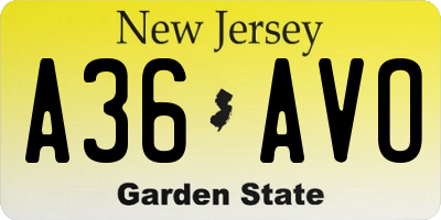NJ license plate A36AVO