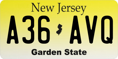 NJ license plate A36AVQ