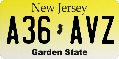 NJ license plate A36AVZ