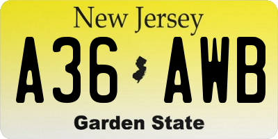 NJ license plate A36AWB