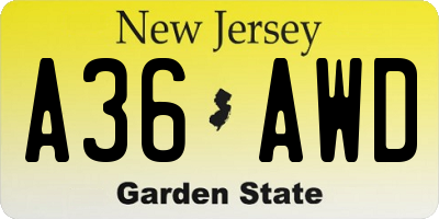 NJ license plate A36AWD
