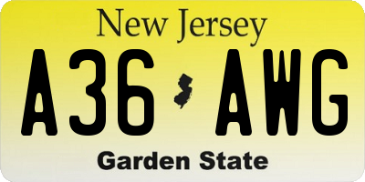 NJ license plate A36AWG